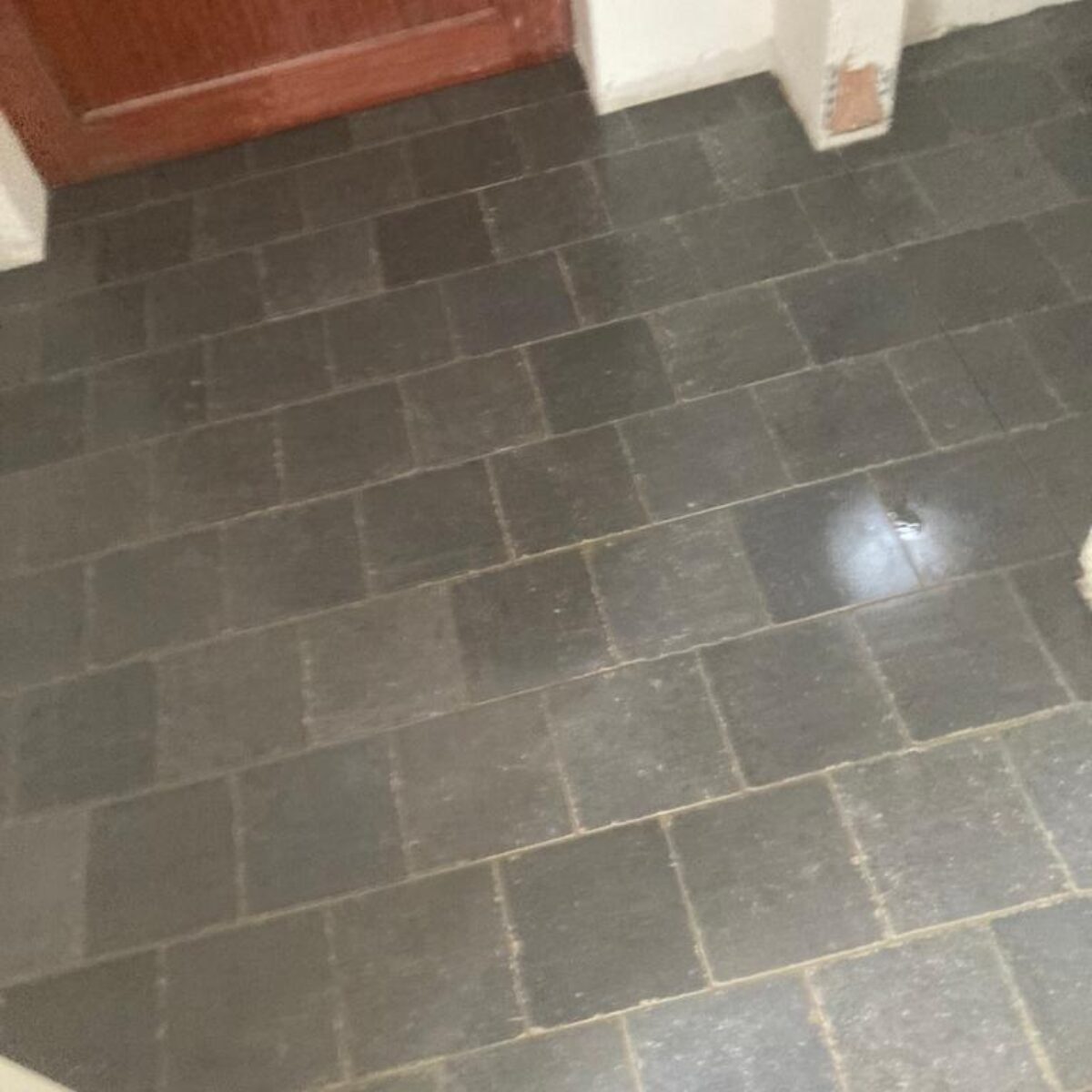 Plaatsen van tegels 20×20 Bleu Stone donker geschuurd – halfsteenverband – hal en wc te De Pinte